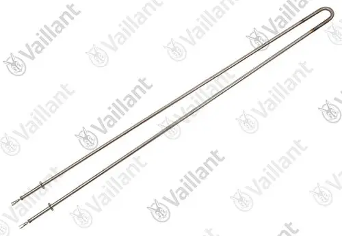 Zwei längliche Heizstäbe aus Metall, die für Vaillant Heizkörper verwendet werden, mit einem U-förmigen Ende und zwei Anschlussstiften.